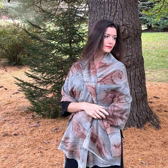 Hand Painted Ombre Watercolor Fine Wool Scarf - Picture 5 of 5